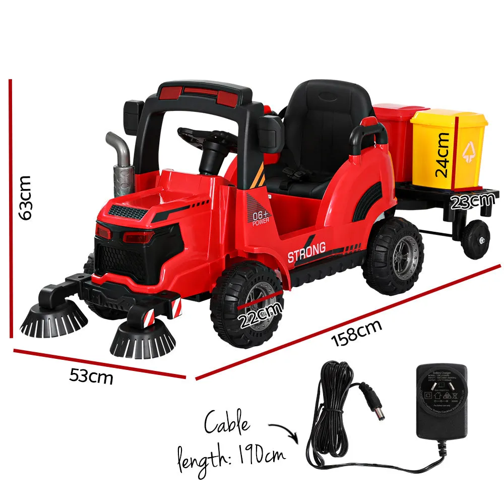 12V Red Kids Electric Ride On Sweeper Truck w/ Remote - Rigo