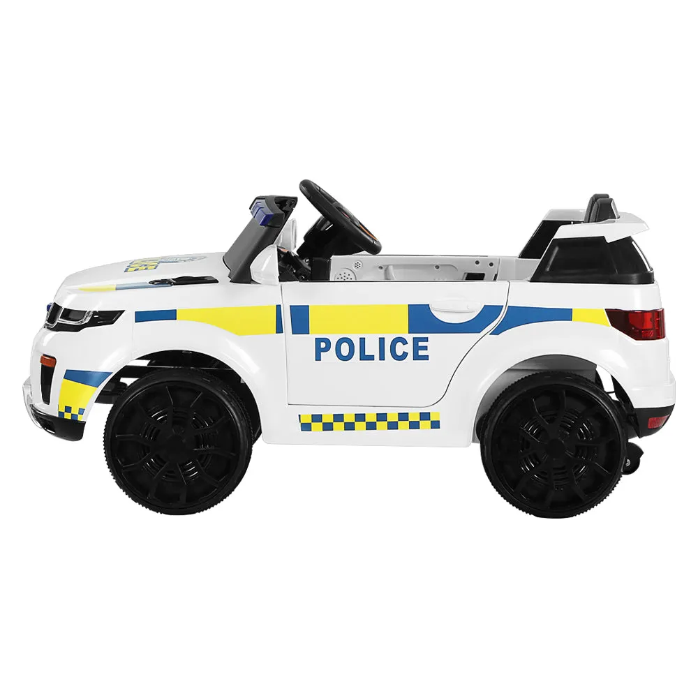 12V White Kids Ride On Police Car, Lights & Music | Rigo