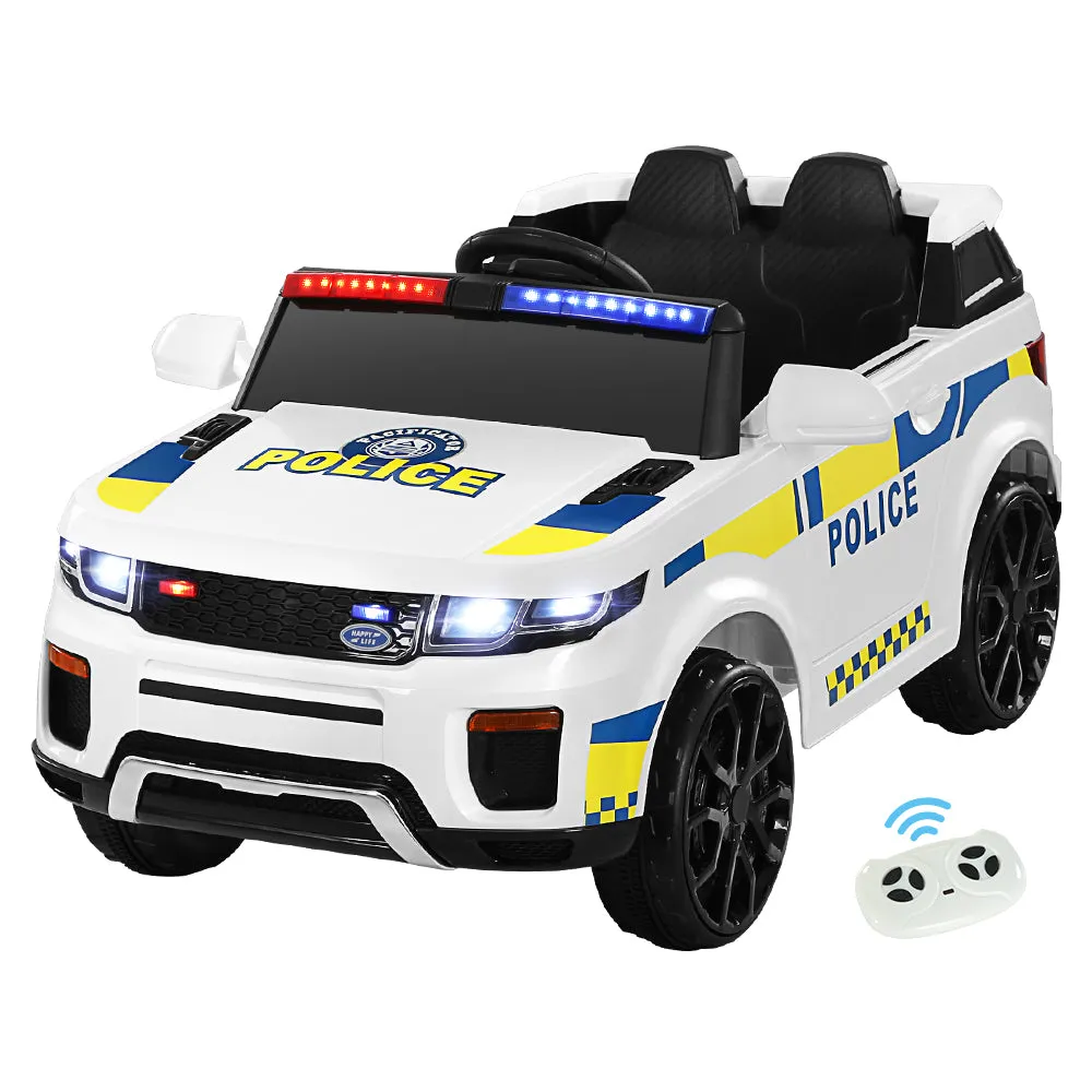 12V White Kids Ride On Police Car, Lights & Music | Rigo