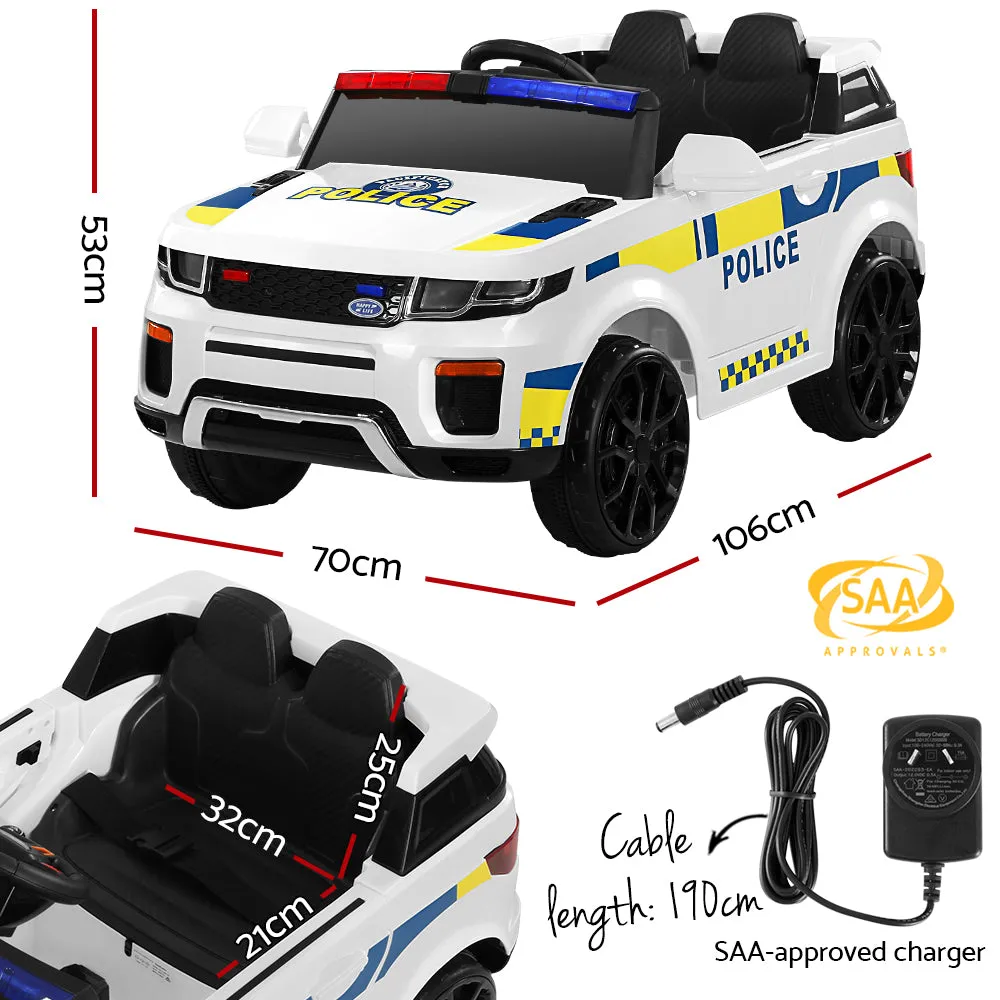 12V White Kids Ride On Police Car, Lights & Music | Rigo