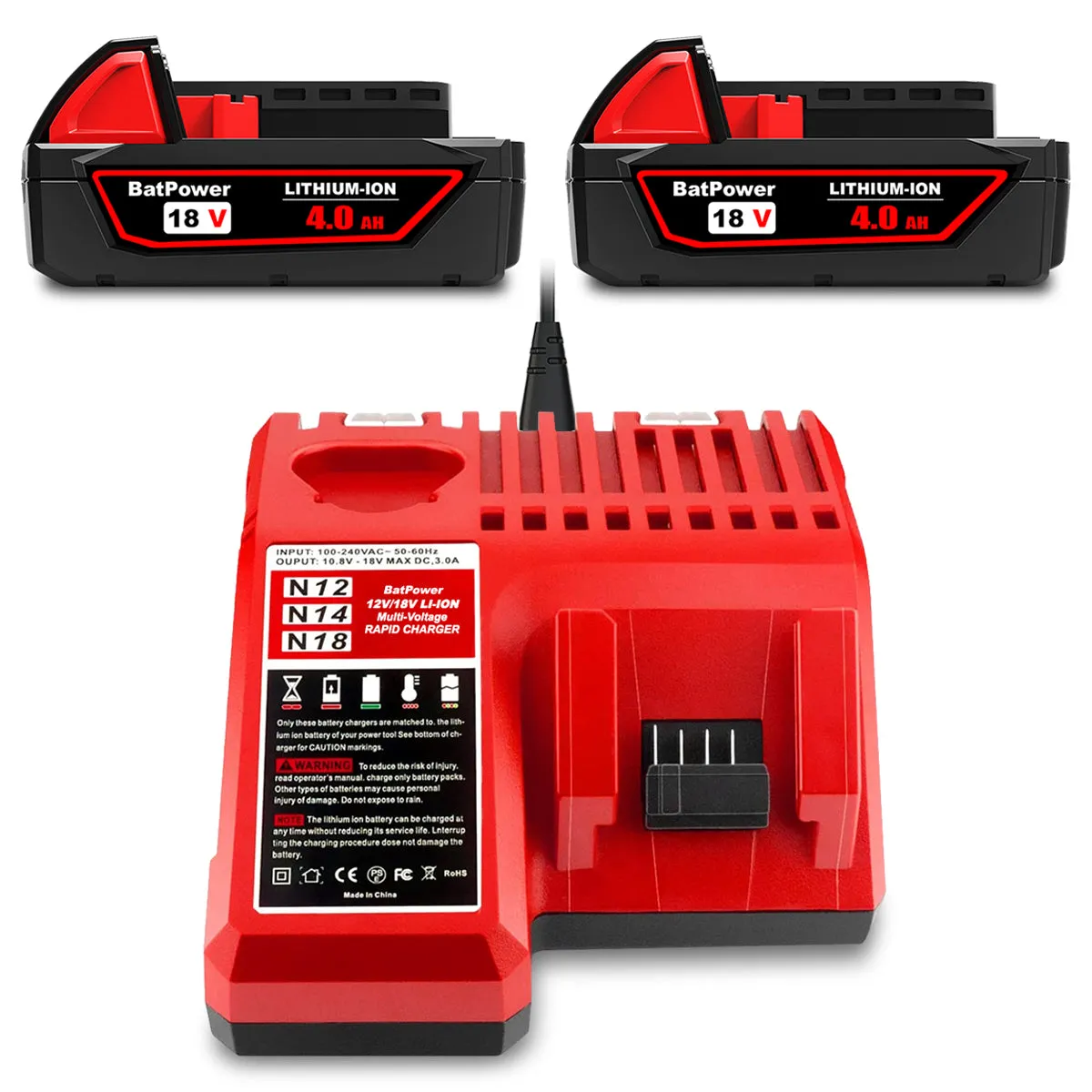 18V 4.0AH 48-11-1820 Compact Battery with Charger Combo for Milwaukee 18V M18 Battery and Charger 2.0 AH 1.5 Ah 3.0 Ah 18V Lithium Battery Charger Kit