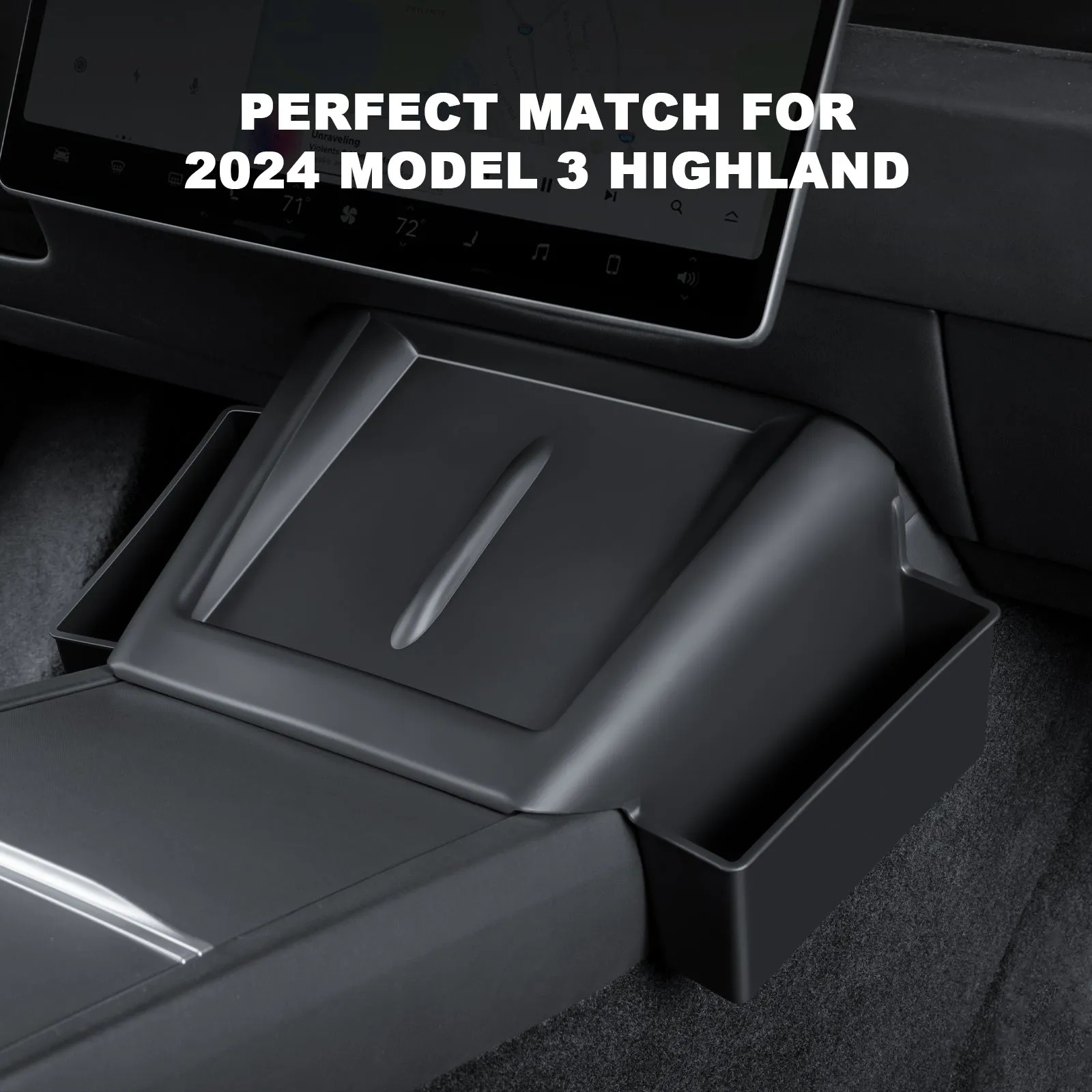 2 in 1 Center console wireless charger pad mat with side pockets for 2024 Tesla Model 3 Highland Accessories