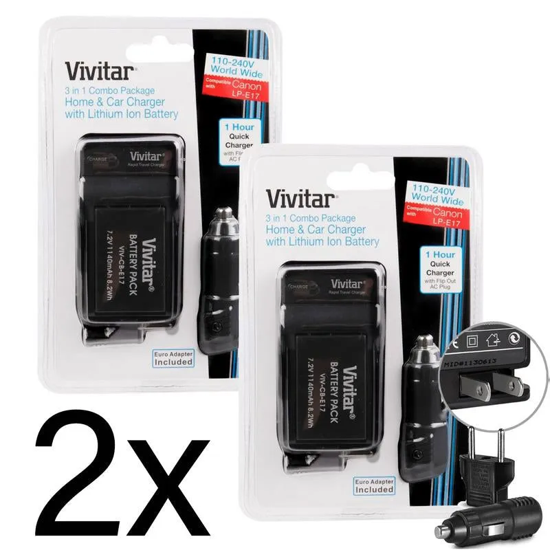 2x Vivitar LP E17 Replacement Battery and Charger Kit for LP E17 Battery Pack and LC E17 Charger for Canon EOS Rebel Digital Cameras