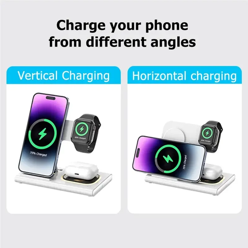 3 in 1 Wireless Charger Stand Pad For iPhone 15 14 13 12 Samsung S23 S22 Galaxy Watch 5 4 Active Buds Fast Charging Dock Station