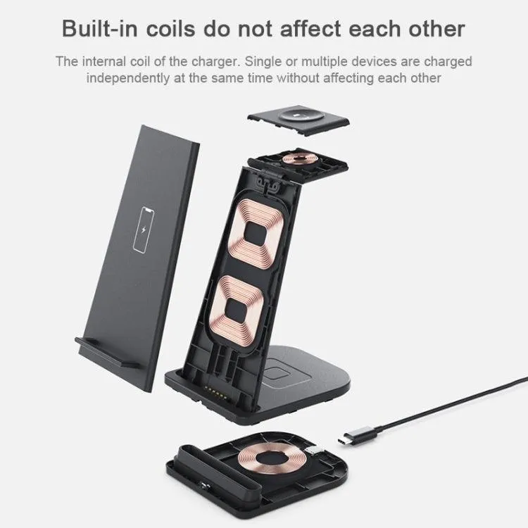 3-in-1 Wireless Charging Stand for iPhone, Apple Watch, and AirPods - Foldable Multi-Function Charger