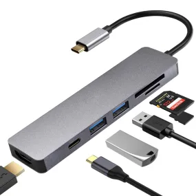 6 in 1 Hub Type C HDMI USB3.0 SD/TF USB-C Charging Port