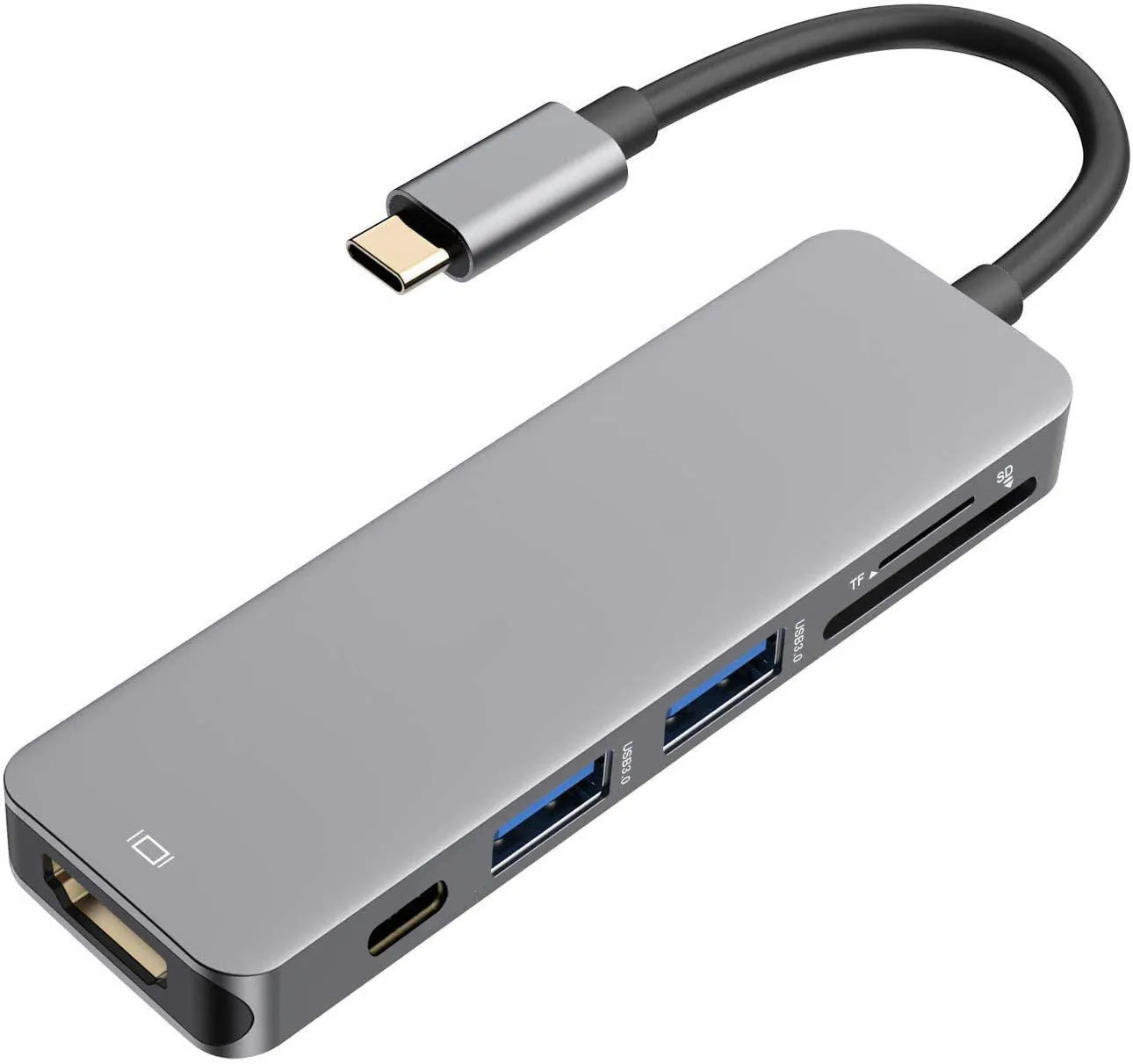 6 in 1 Hub Type C HDMI USB3.0 SD/TF USB-C Charging Port