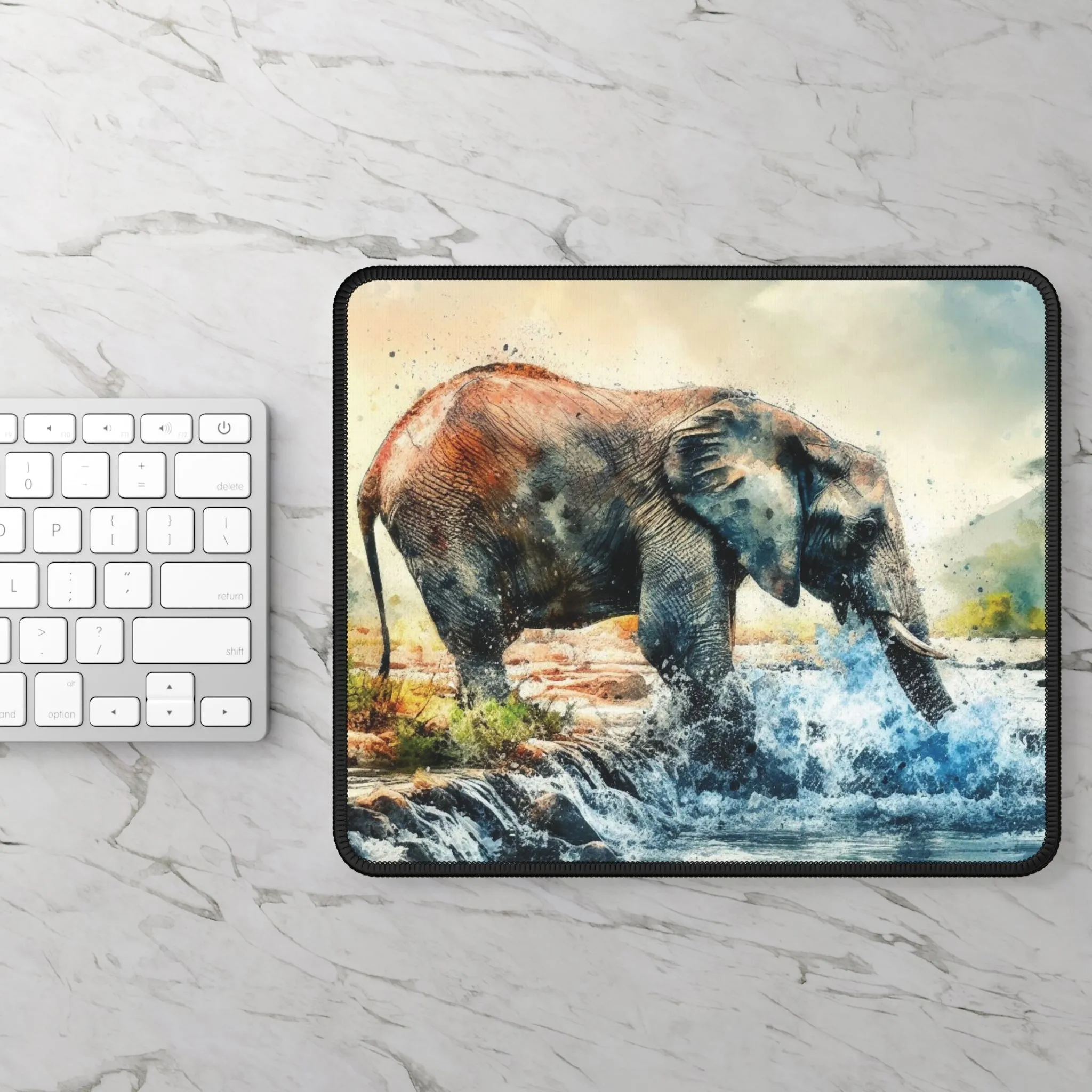 A thirsty elephant watercolour effect Gaming Mouse Pad