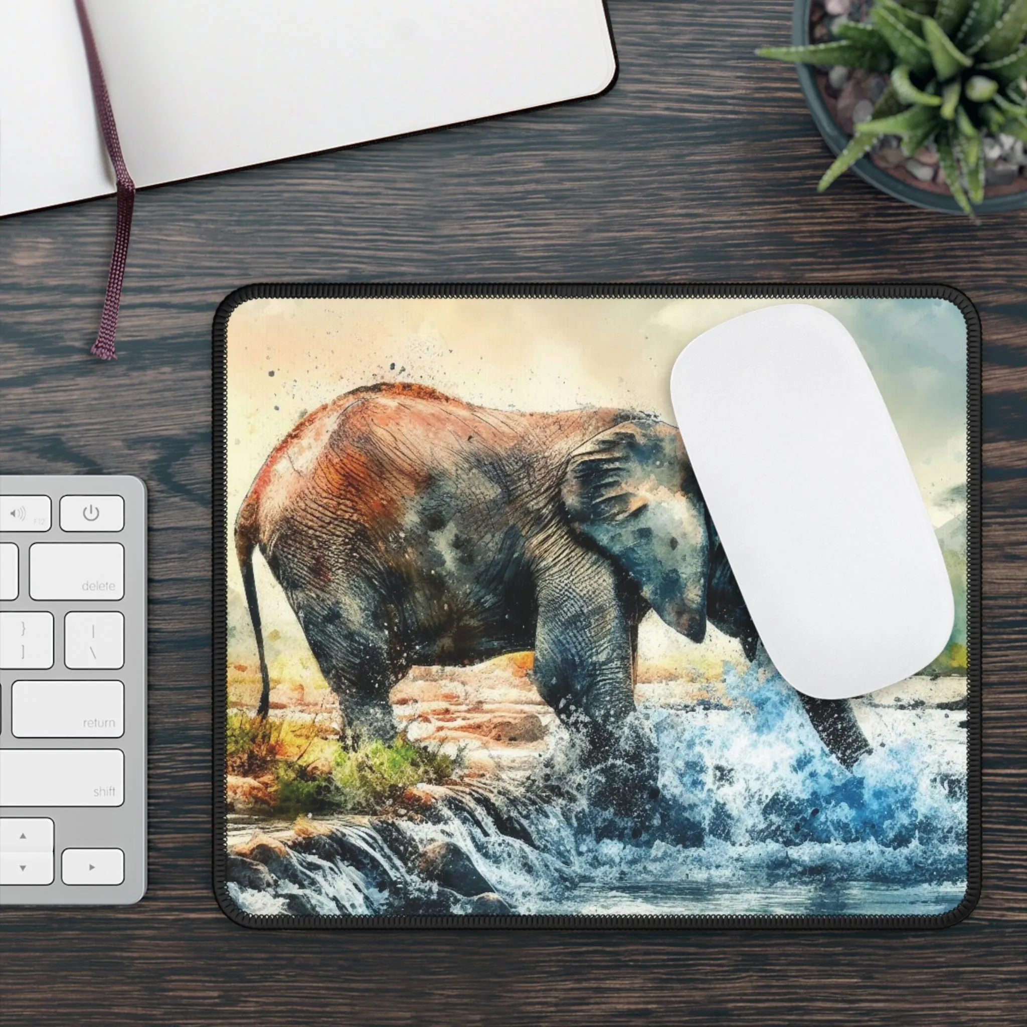 A thirsty elephant watercolour effect Gaming Mouse Pad