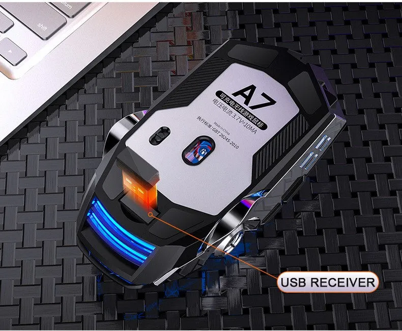 A7 Wireless LED Backlit Rechargeable Gaming Mouse 2.4GHZ RGB