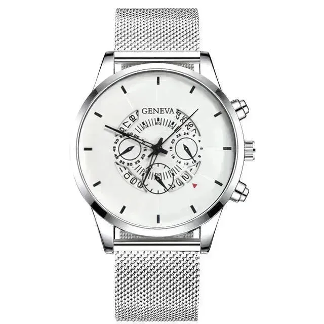 Alloy mesh calendar watch