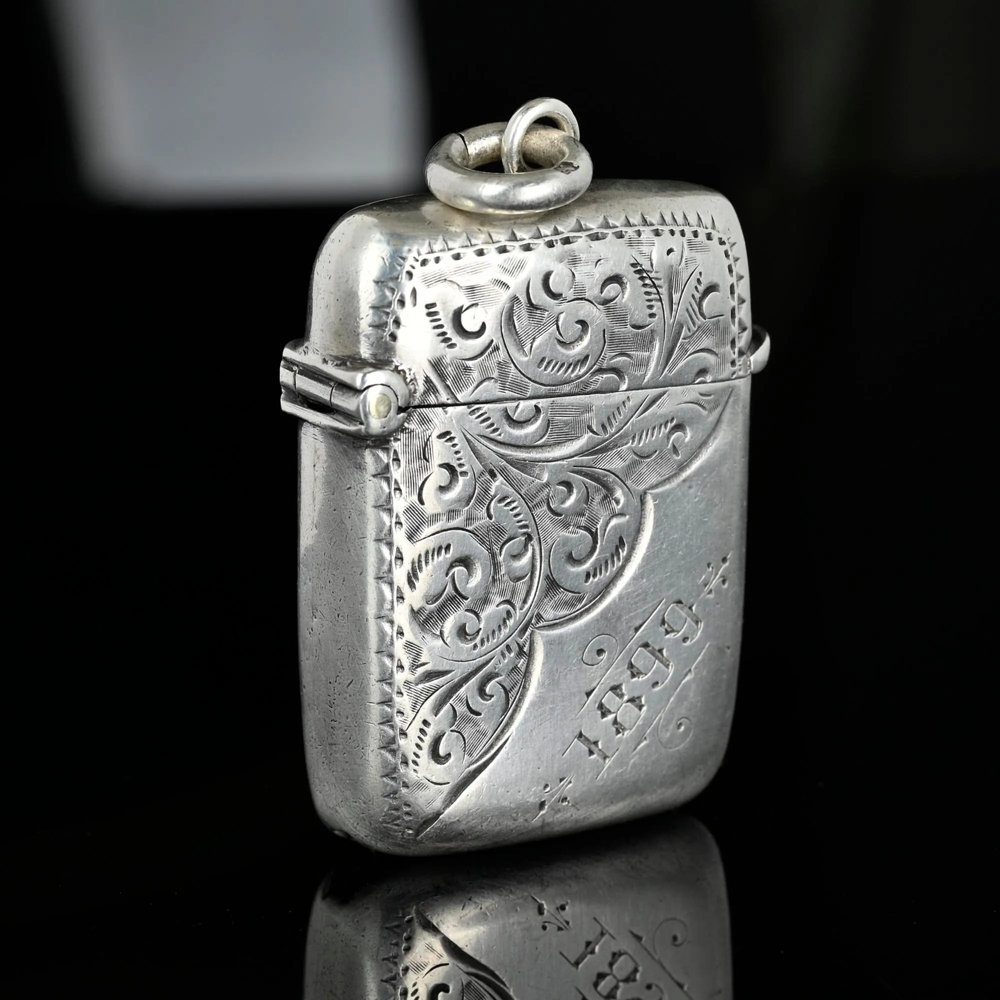 Antique Victorian Silver Match Safe Vesta Fob Pendant