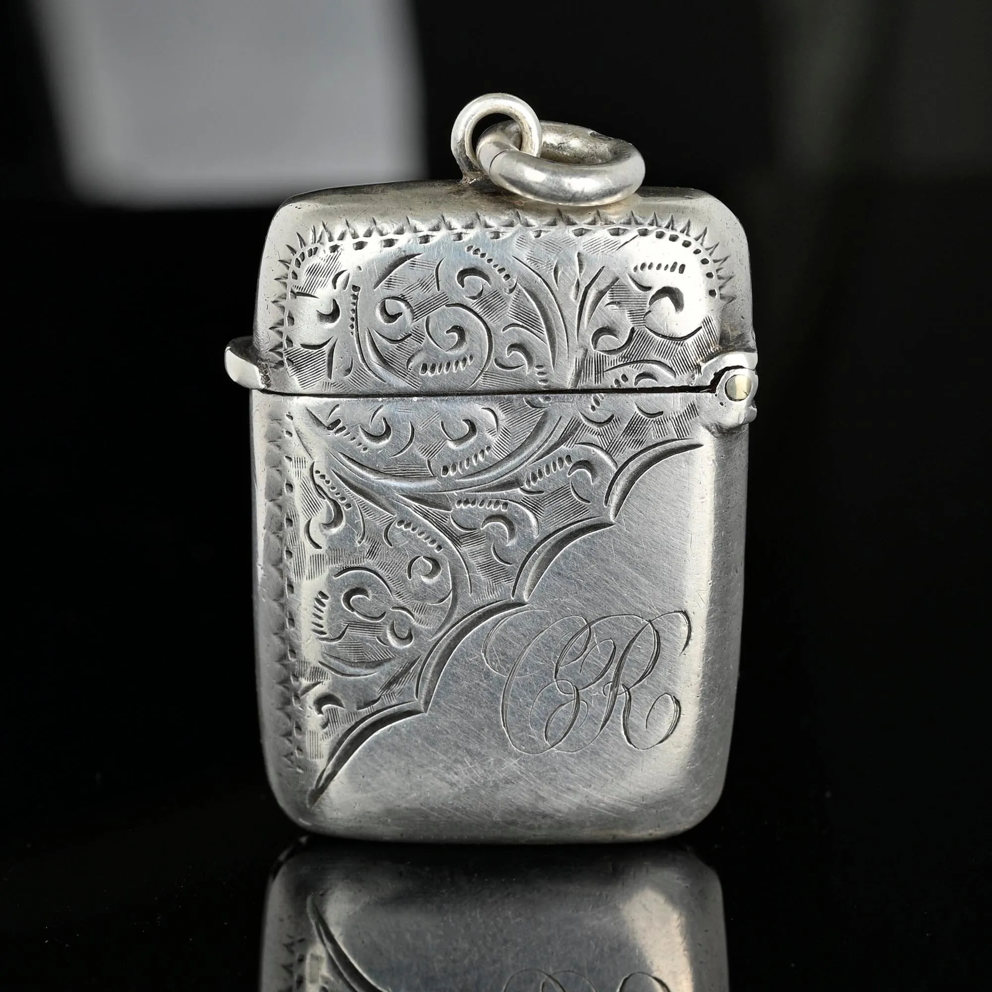 Antique Victorian Silver Match Safe Vesta Fob Pendant