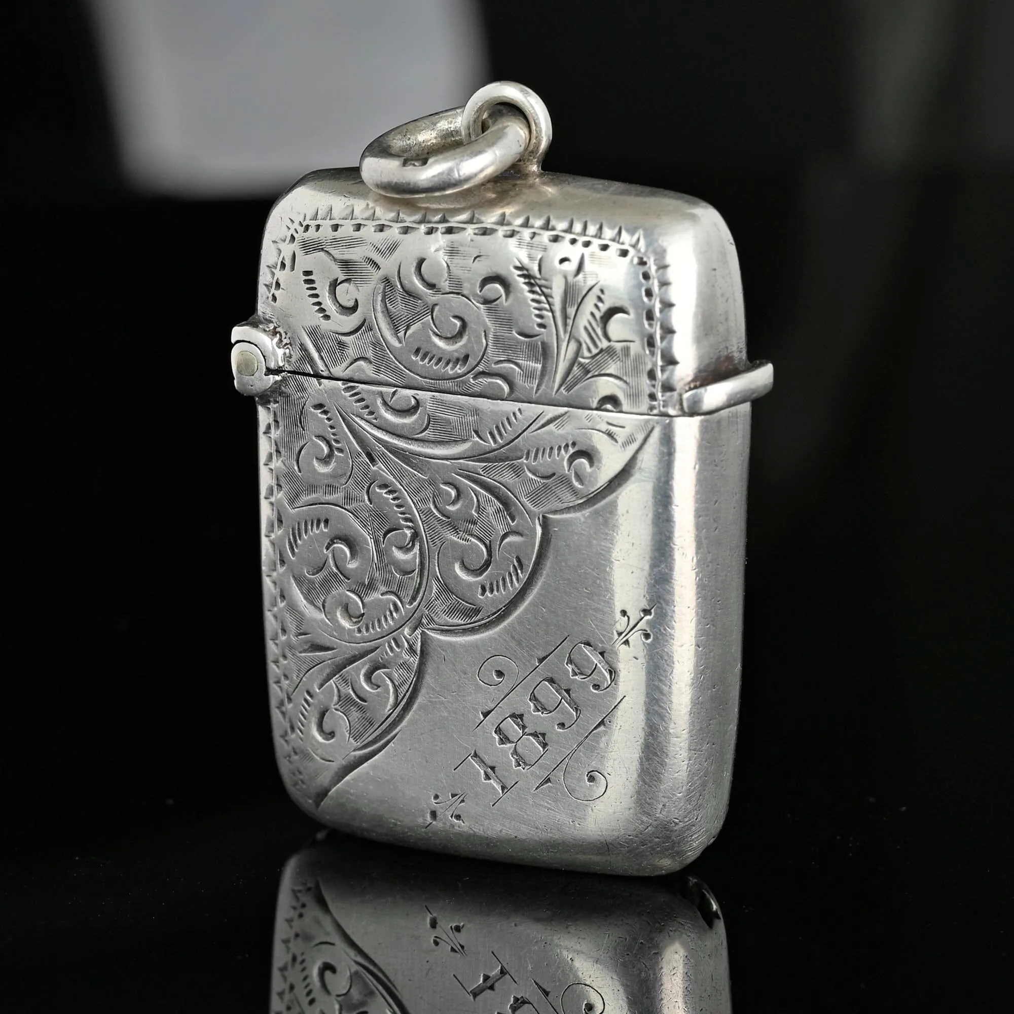 Antique Victorian Silver Match Safe Vesta Fob Pendant