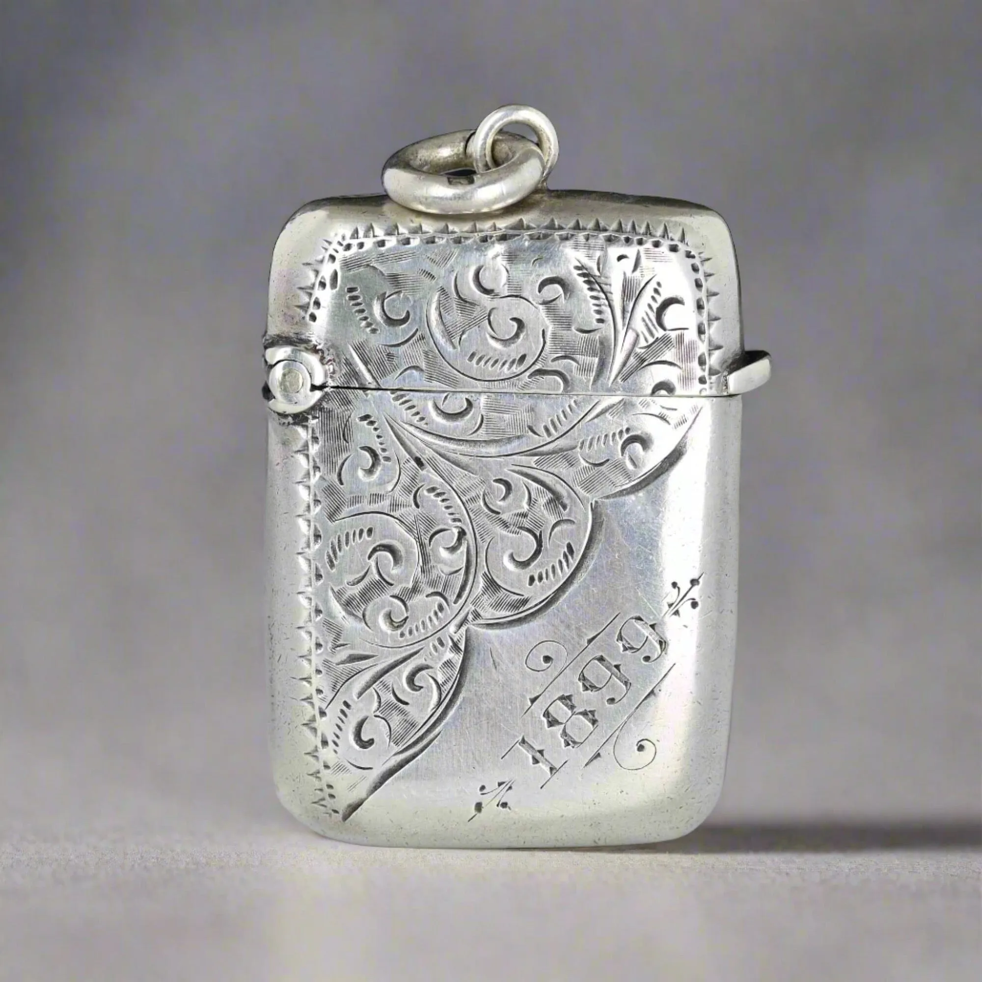 Antique Victorian Silver Match Safe Vesta Fob Pendant