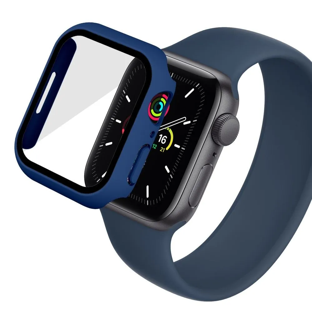 Apple Watch (41mm) rubberized hard cover with tempered glass screen protector - Dark Blue