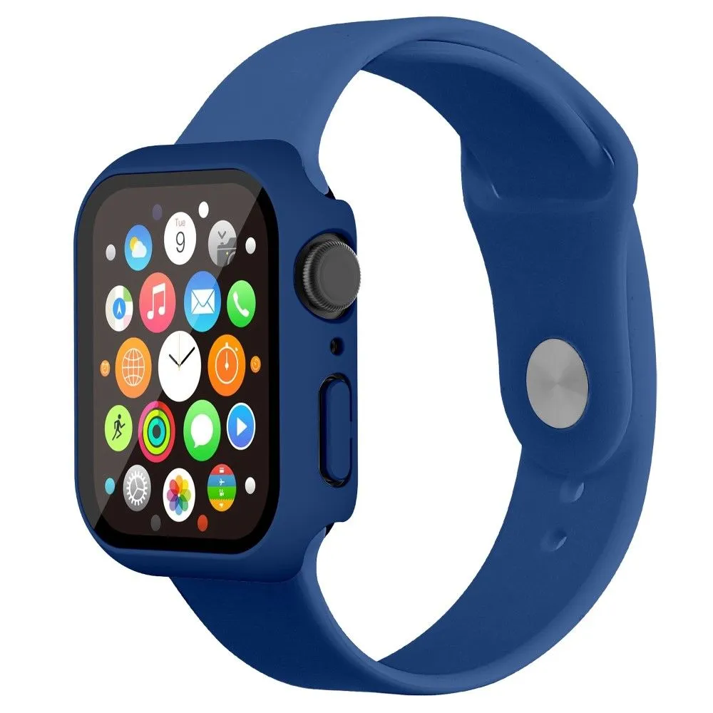 Apple Watch (41mm) rubberized hard cover with tempered glass screen protector - Dark Blue