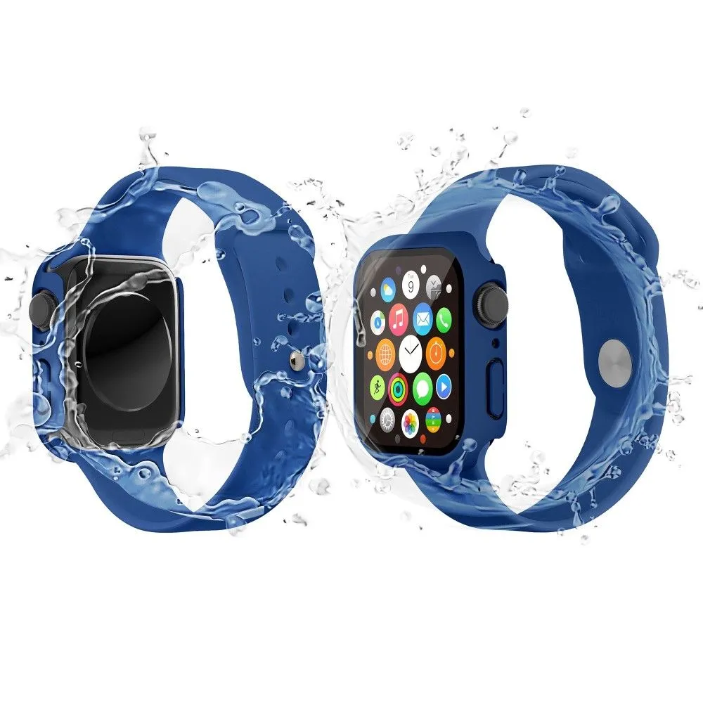 Apple Watch (41mm) rubberized hard cover with tempered glass screen protector - Dark Blue