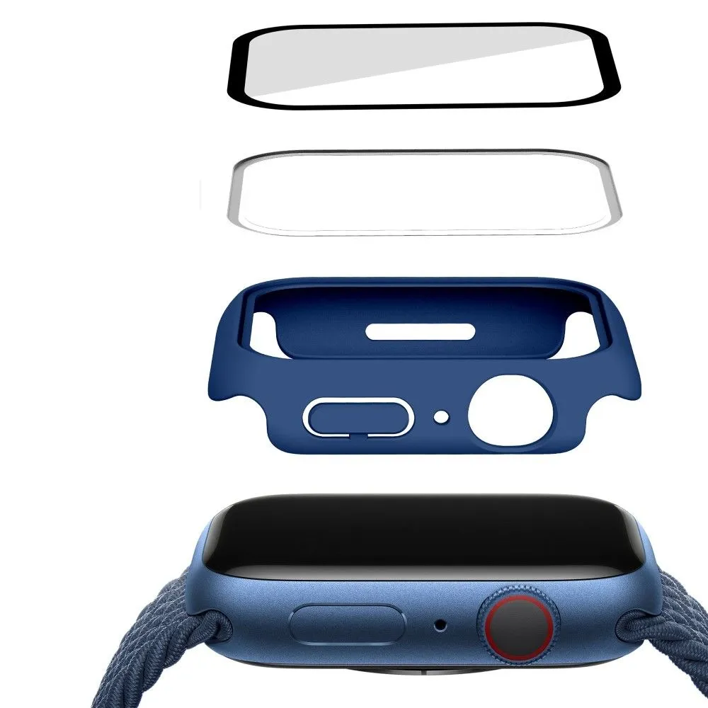 Apple Watch (41mm) rubberized hard cover with tempered glass screen protector - Dark Blue