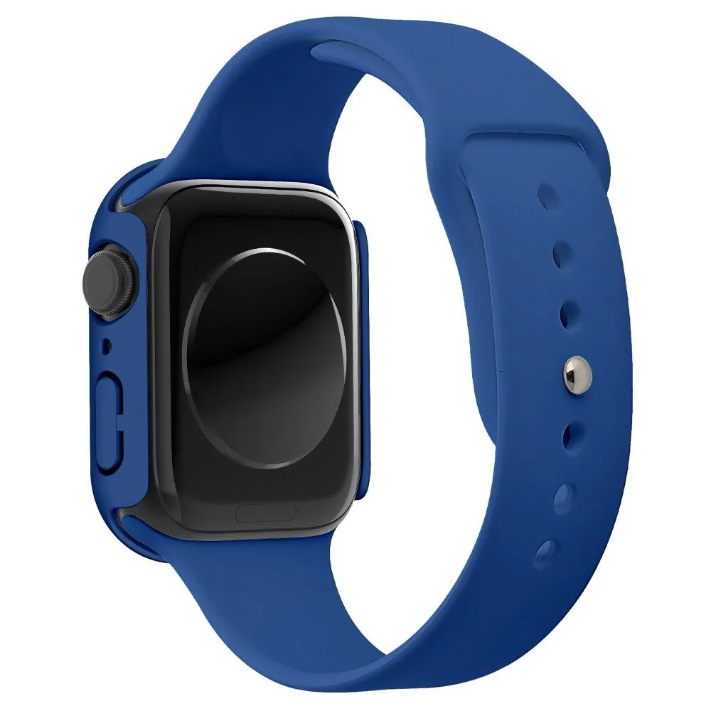 Apple Watch (41mm) rubberized hard cover with tempered glass screen protector - Dark Blue