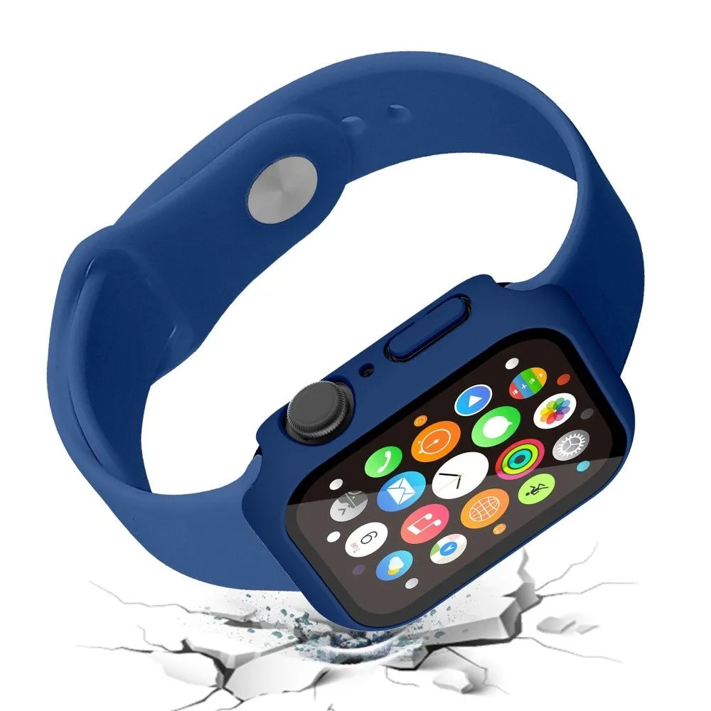 Apple Watch (41mm) rubberized hard cover with tempered glass screen protector - Dark Blue