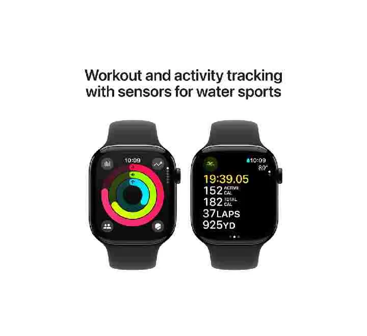 Apple Watch Series 10 GPS, 42 mm Jet Black Aluminium Case with Black Sport Band – MWWE3 (S/M)