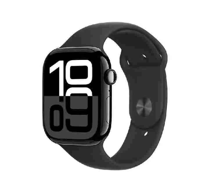 Apple Watch Series 10 GPS, 42 mm Jet Black Aluminium Case with Black Sport Band – MWWE3 (S/M)