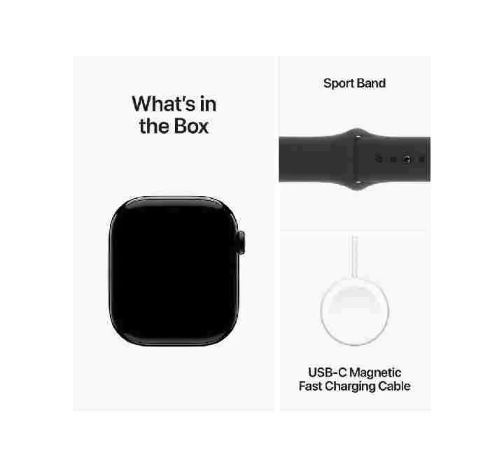 Apple Watch Series 10 GPS, 42 mm Jet Black Aluminium Case with Black Sport Band – MWWE3 (S/M)