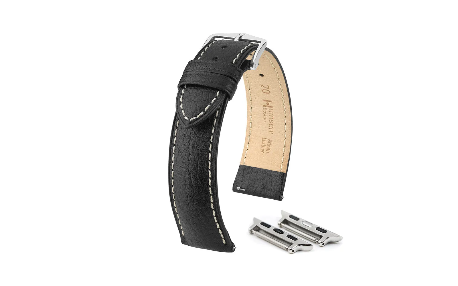 Apple Watch Strap - HIRSCH Boston Black Buffalo Calfskin Leather