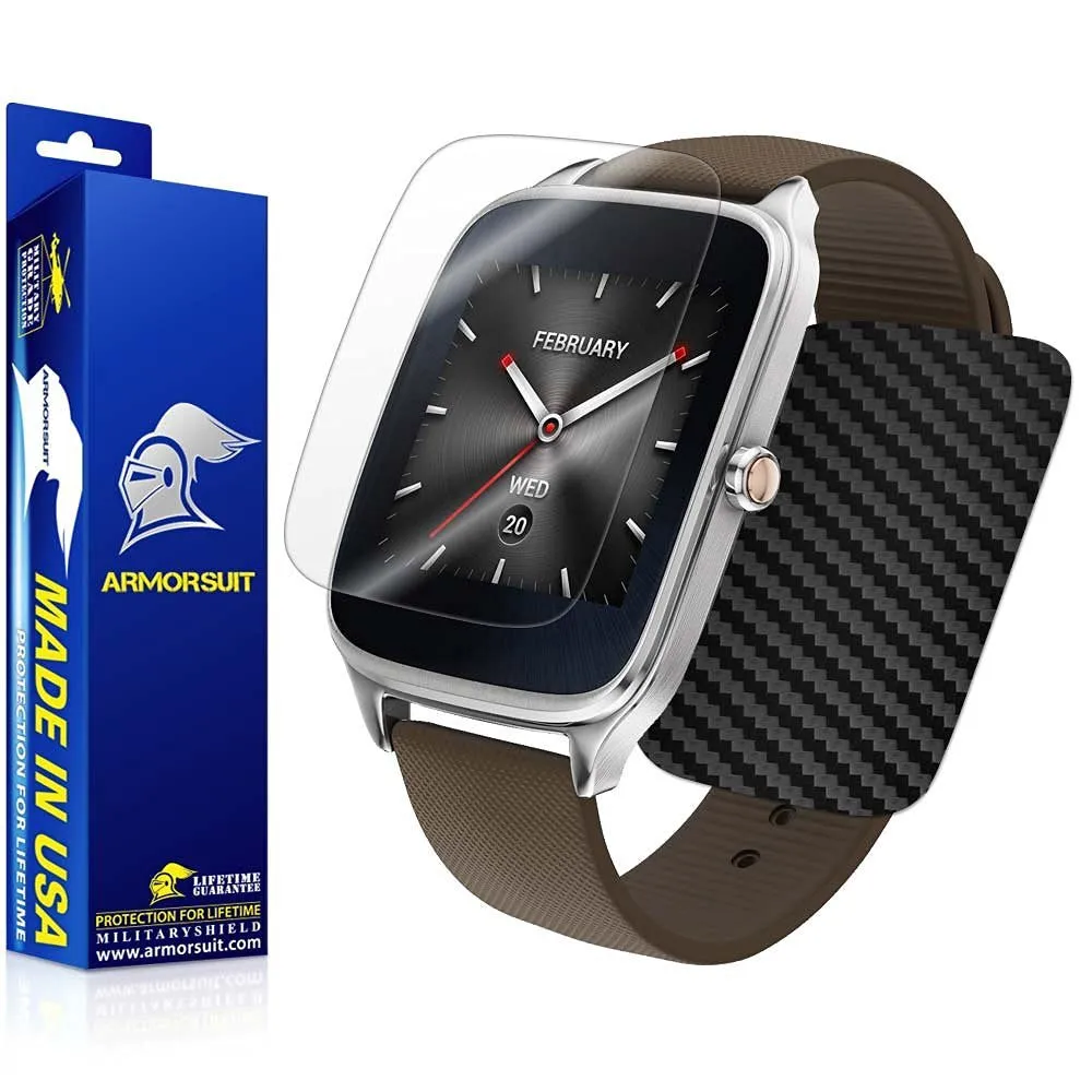 ASUS ZenWatch 2 1.63 Screen Protector   Black Carbon Fiber Skin