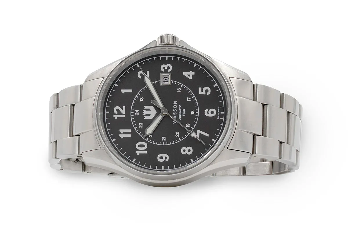 Automatic Field Watch with Stainless Steel Bracelet AND Black and Gray Nylon Strap