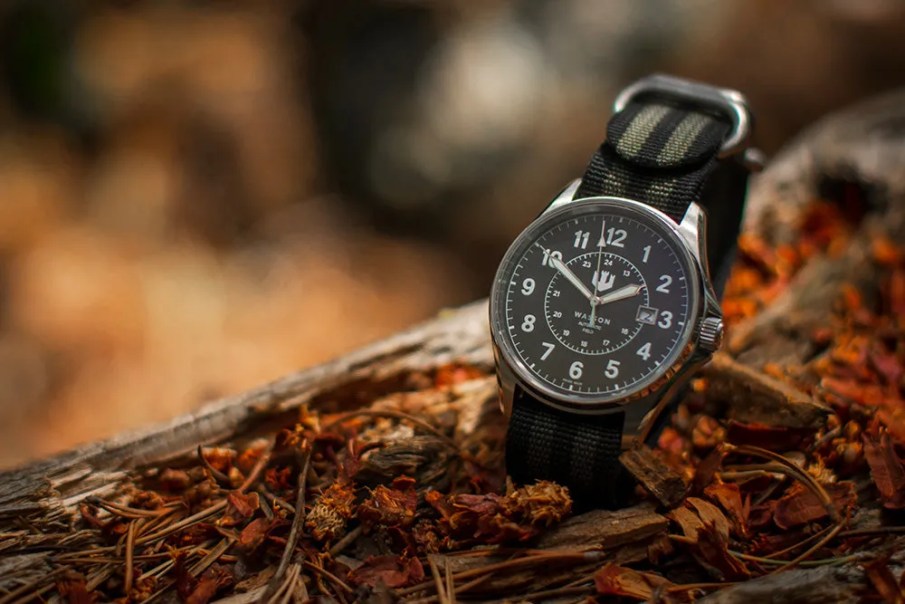 Automatic Field Watch with Stainless Steel Bracelet AND Black and Gray Nylon Strap