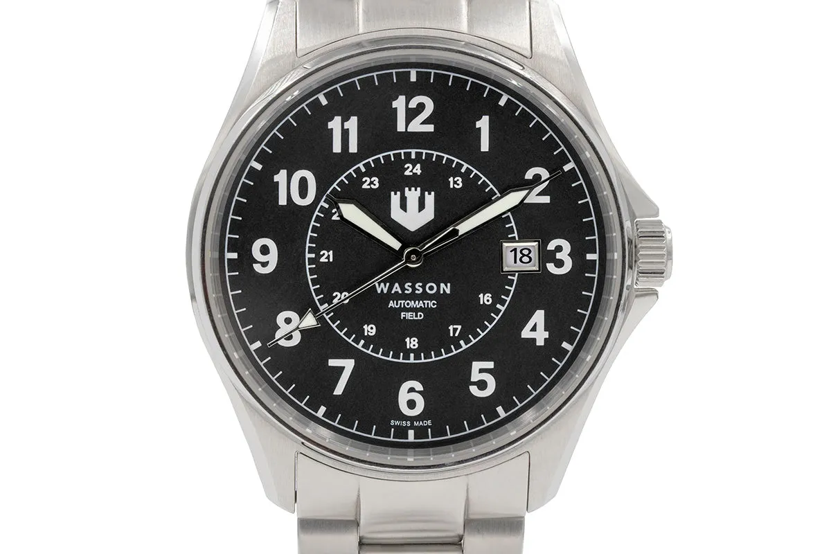 Automatic Field Watch with Stainless Steel Bracelet AND Black and Gray Nylon Strap