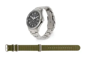 Automatic Field Watch with Stainless Steel Bracelet AND Green Nylon Strap