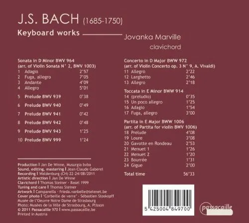 Bach: Keyboard Works - Jovanka Marville, clavichord