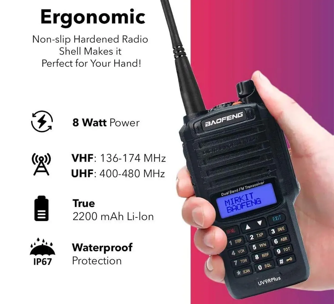 Baofeng 10W UV-9R Walkie Talkie Radio Handheld 8-15km IP67 Portable Radio Dust Cold Waterproof Radio