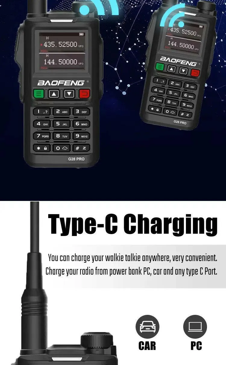 Baofeng UV-G28 PRO V2 10W High Power Waterproof Walkie Talkie Support Type-C Charger Long Range FM Radio Upgrade UV 5R PRO UV-82