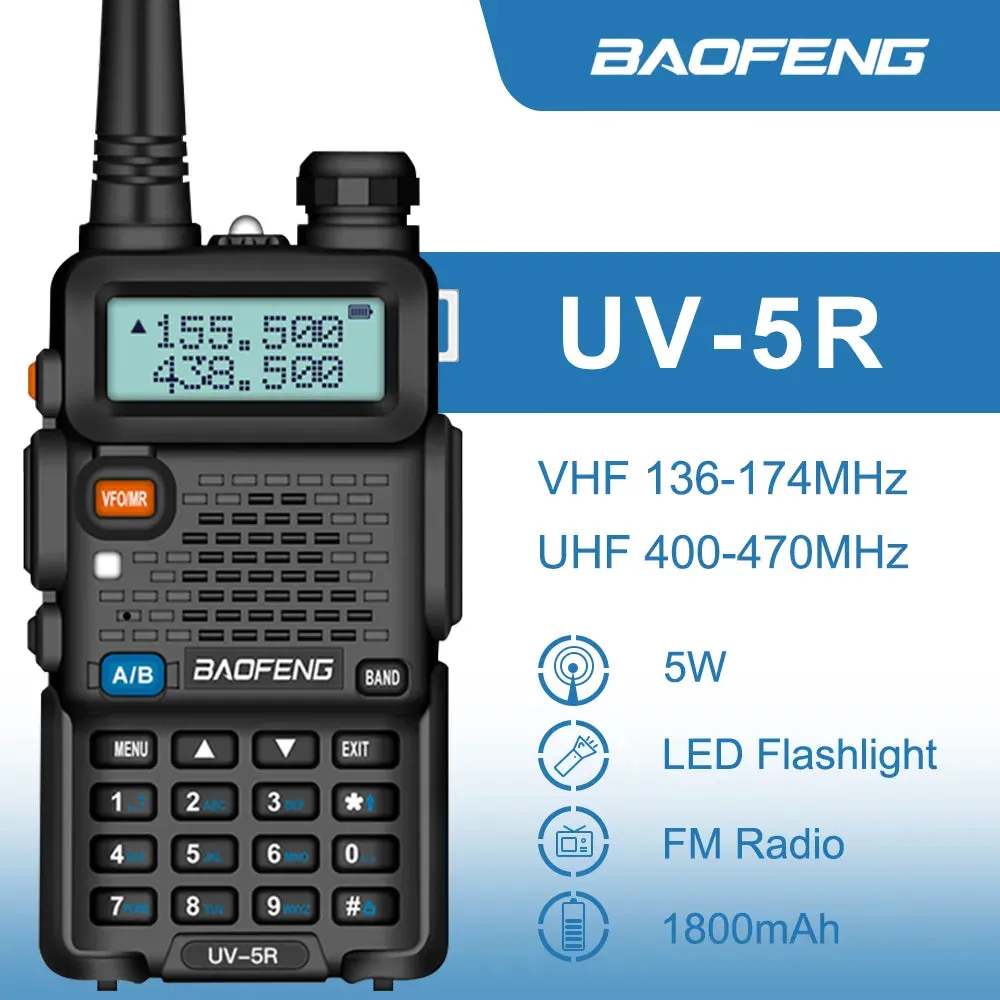 Baofeng UV5R LED Screen 5W Handheld High-power VHF/UHF136-174MHz&400-520MHz Dual Band Frequency Modulation 1800mah Walkie Talkie