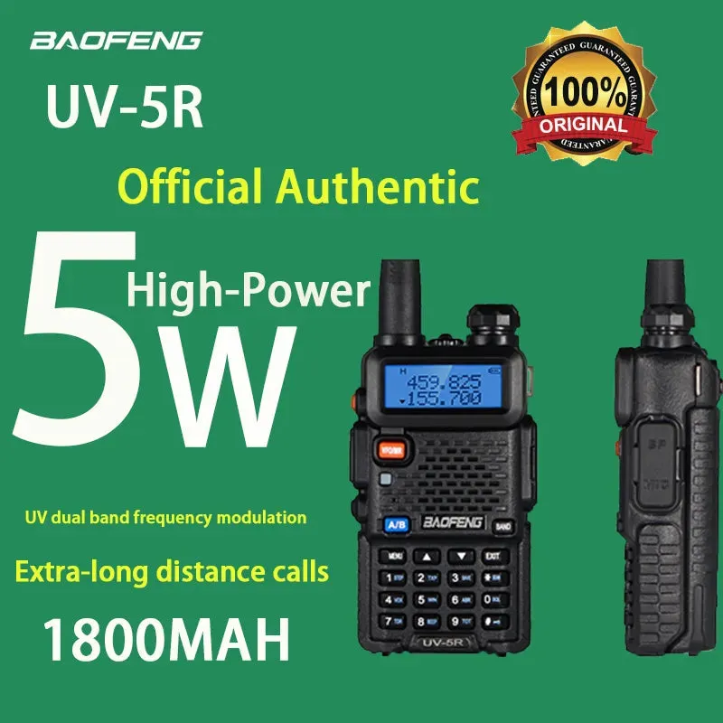 Baofeng UV5R LED Screen 5W Handheld High-power VHF/UHF136-174MHz&400-520MHz Dual Band Frequency Modulation 1800mah Walkie Talkie