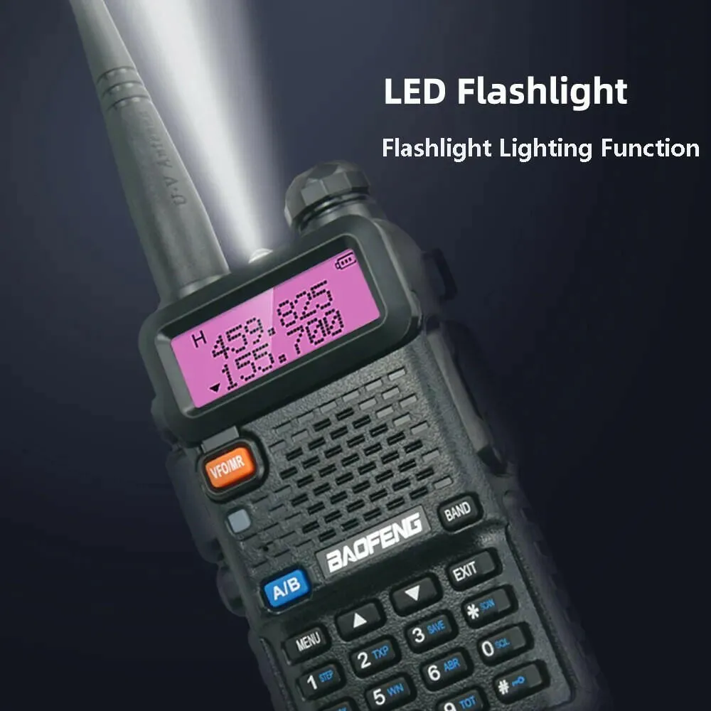 Baofeng UV5R LED Screen 5W Handheld High-power VHF/UHF136-174MHz&400-520MHz Dual Band Frequency Modulation 1800mah Walkie Talkie