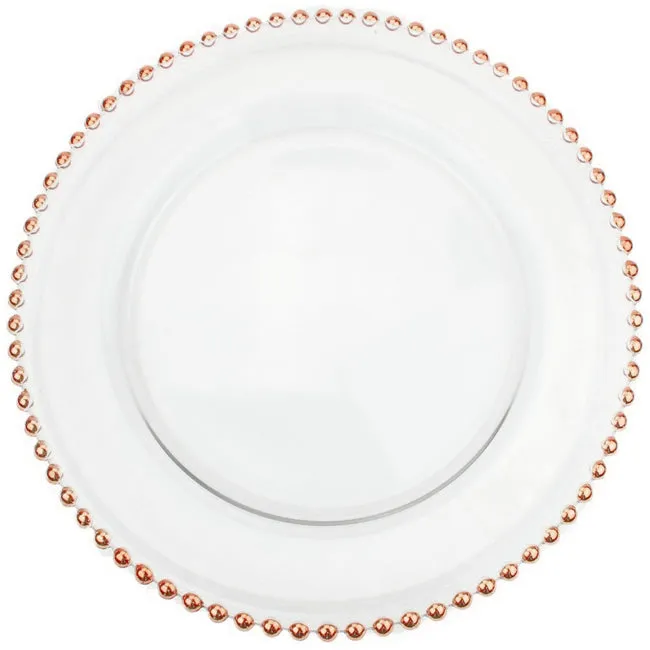 Beaded - Glass Charger Plate in Rose Gold (Item # 0239)