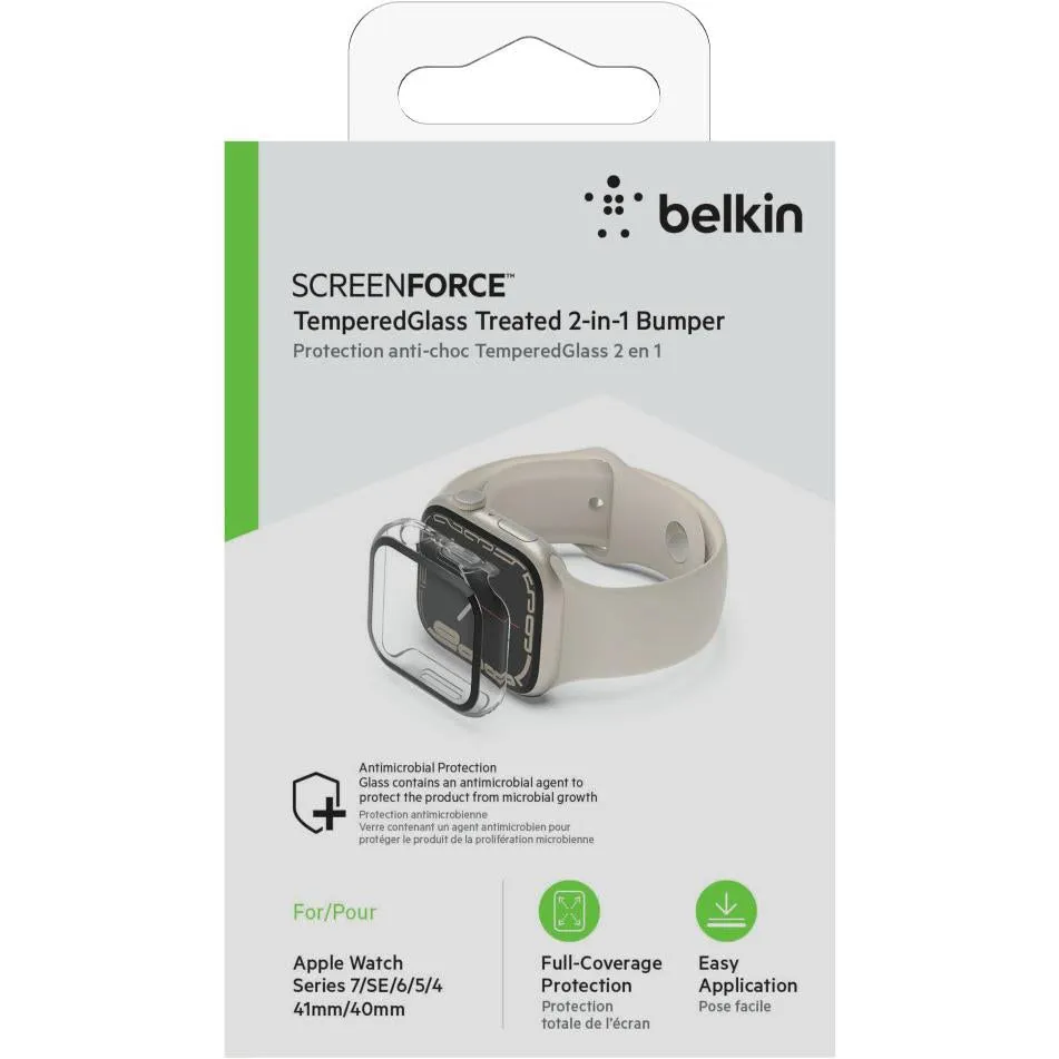 Belkin Tempered Glass Screen Protector for Apple Watch 41mm 4/5/6/SE/SE2/7/8 & 9 (Clear)