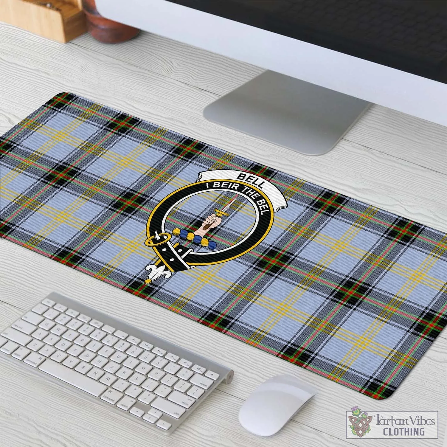 Bell Tartan Mouse Pad with Family Crest