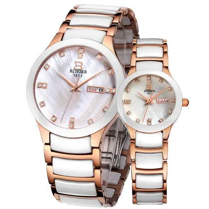 Binger Swiss Ceramic Quartz Couple Watch BS236CC