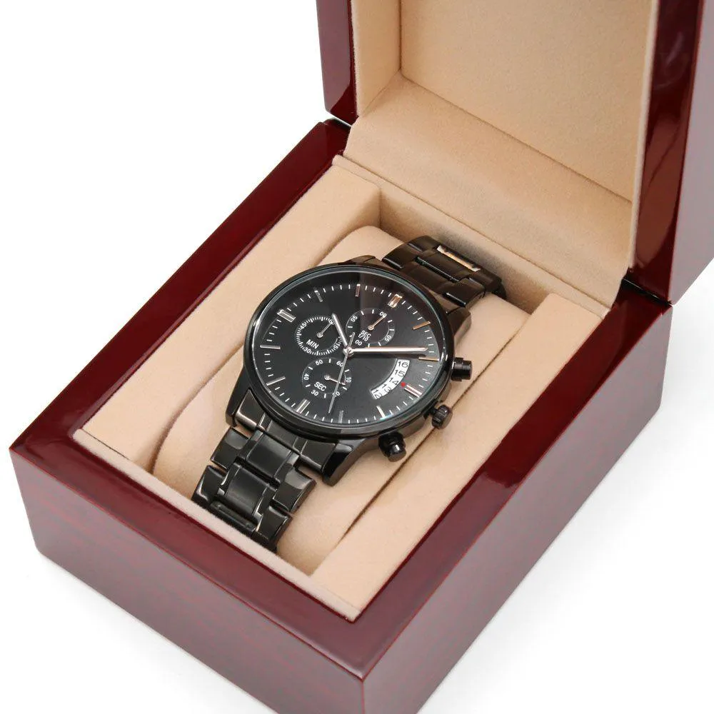 Black Chronograph men Watch Engraved