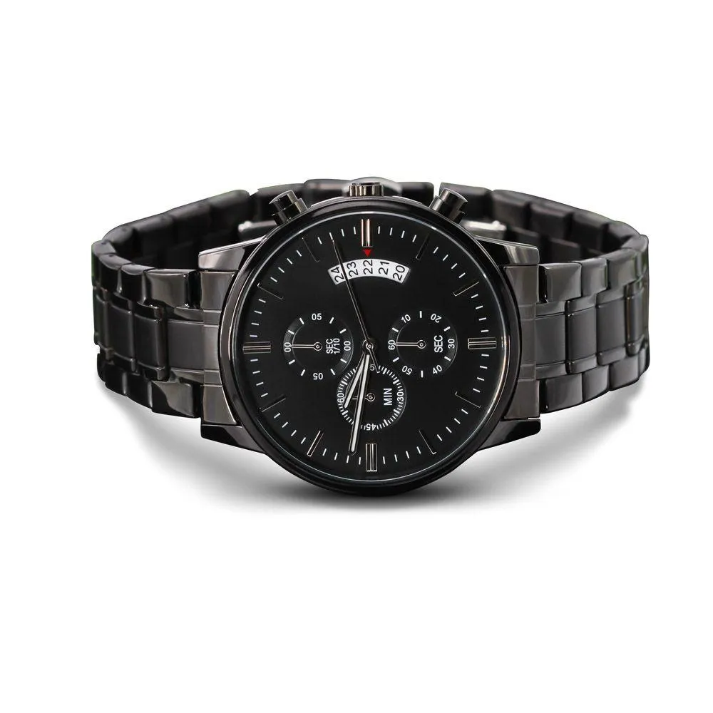 Black Chronograph men Watch Engraved