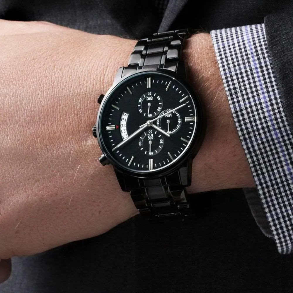 Black Chronograph men Watch Engraved