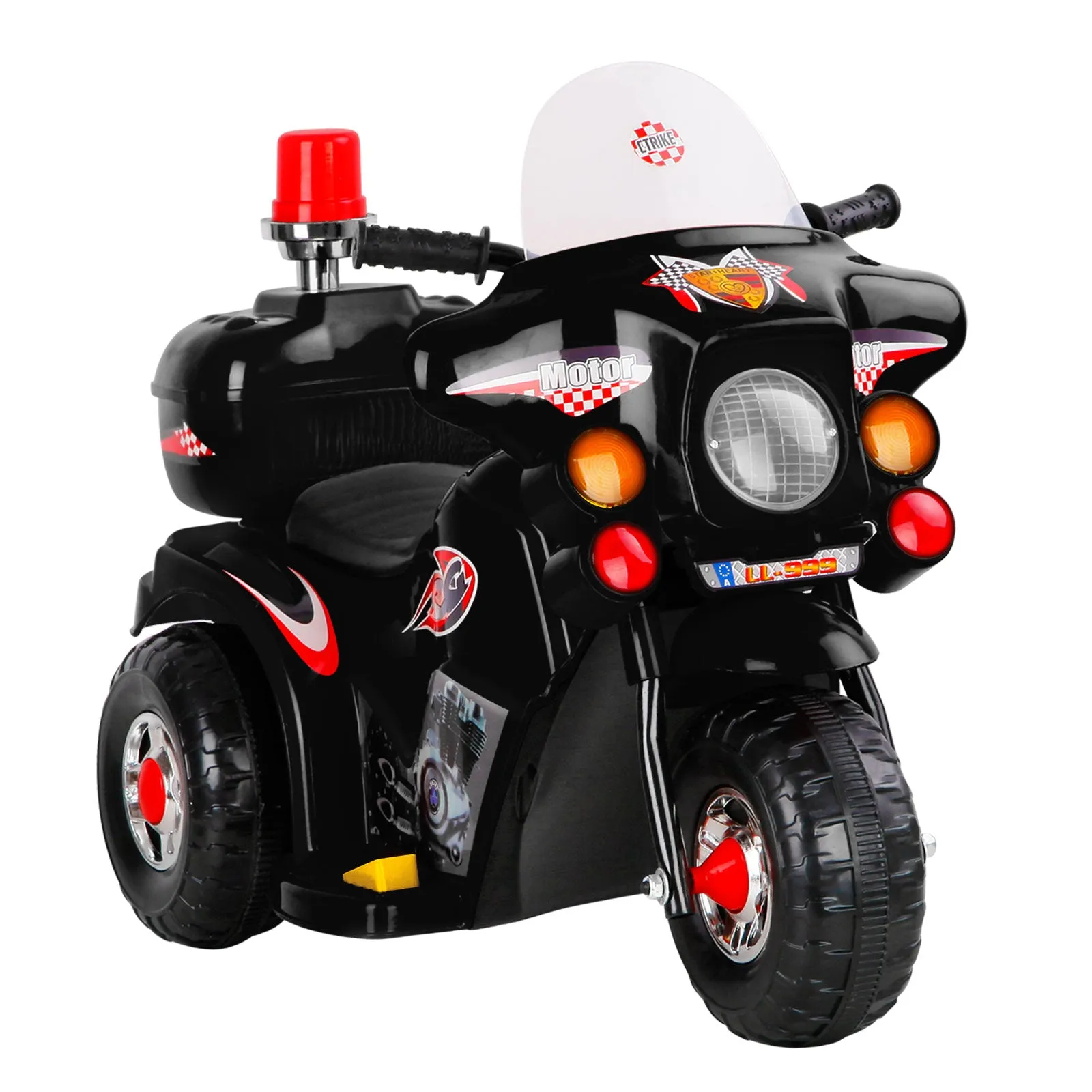 Black Police Motorcycle for Kids, 6V Battery, Flashing Siren by Rigo