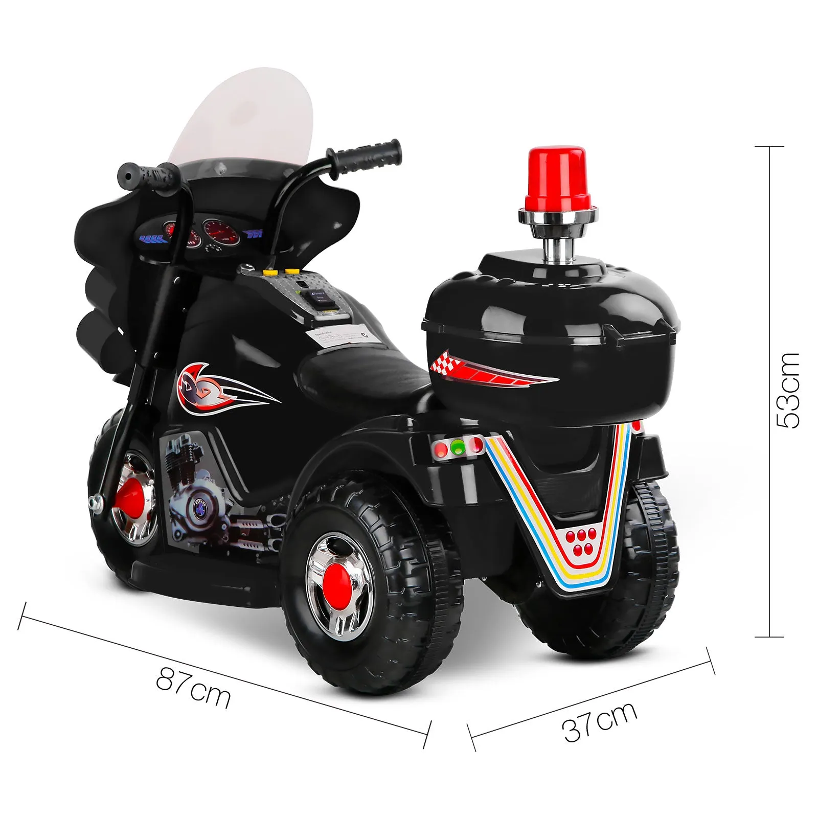 Black Police Motorcycle for Kids, 6V Battery, Flashing Siren by Rigo