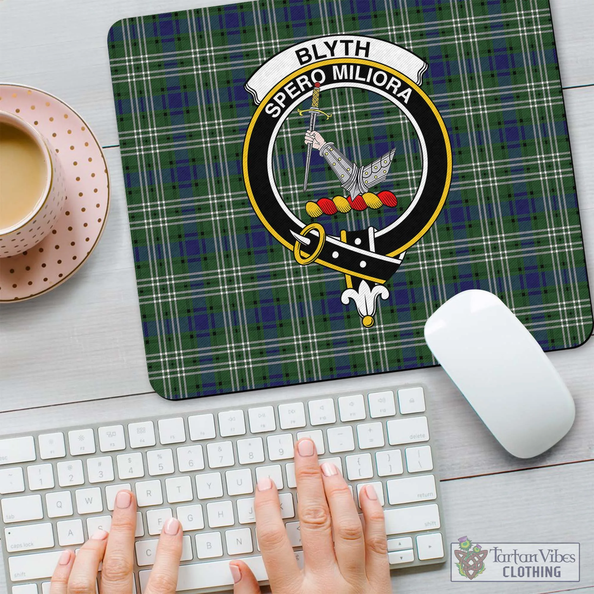 Blyth Tartan Mouse Pad with Family Crest